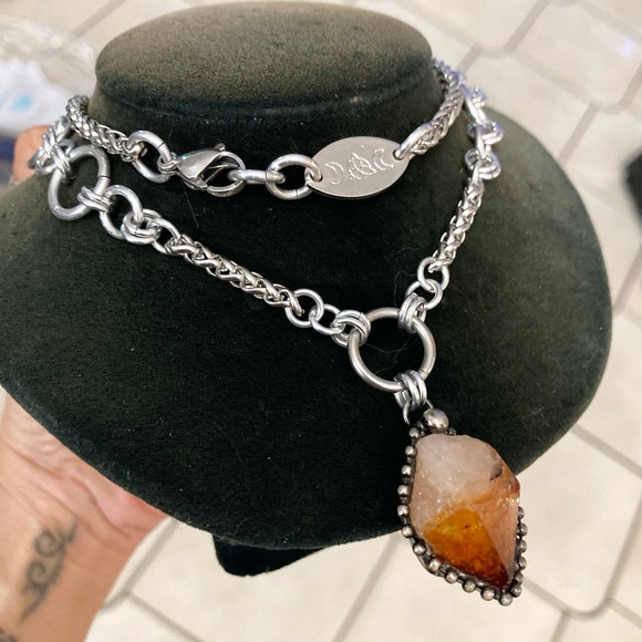 Genuine yellow orange citrine crystal maille chain silver boho gem necklace - Picture 2 of 16